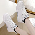 【ZIME】White Sneakers Shoes Women Korean Style Leather Casual High Tops Shoes  New  Lace Up Ladies Comfort Rubber Sports Shoes Fashion Shoes For Women On Sale. 