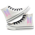 【BestGO】BTS BT21 Cartoon Fashion Versatile Canvas Shoes  High-hed Shoes For Men and Women. 