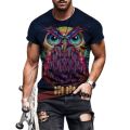 Summer men's short sleeved 3D printed polyester o-neck casual color pattern loose top T-shirt oversized. 