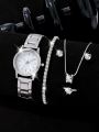 New 6PCS Set Luxury Watches Set Women Silver Fashion Elegant Wristwatch Quartz Watch Ladies Clock For Women Relogio. 