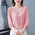 Yfashion Fashion Chiffon Tops For Women Cotton Summer Three-quarter Sleeves Doll Collar Shirt Elegant Solid Color Pullover Blouse. 