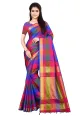 Checked Saree Bhagalpuri Soft Silk Saree With Blouse Piece for Girls & Women (Multicolor). 