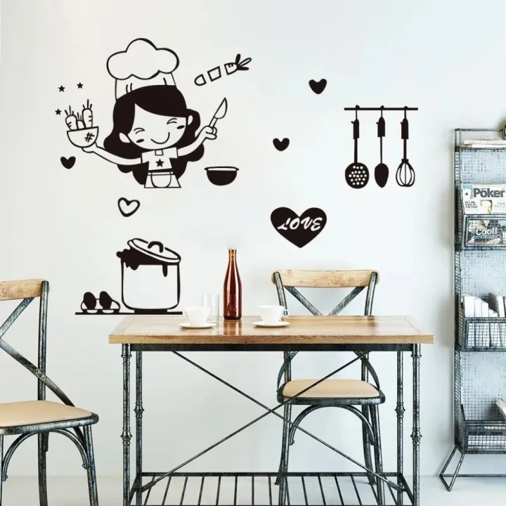 Waterproof%20Cartoon%20Happy%20Girl%20Chef%20Sticker%20Cute%20Black%20Loves%20Cooking%20Wall%20Sticker%20Non-toxic%20PVC%20Kitchen%20Decal%20Kitchen%20-%20Image%204