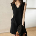 bellylady Women Cotton V Neck Dress Solid Color Loose Waist A-line Skirt Sleeveless Pullover Casual Short Dress. 