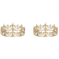 2X Royal Crown for Men - Metal Prince Crowns and Tiaras, Full Round Birthday Party Hats,Medieval Accessories (Gold). 