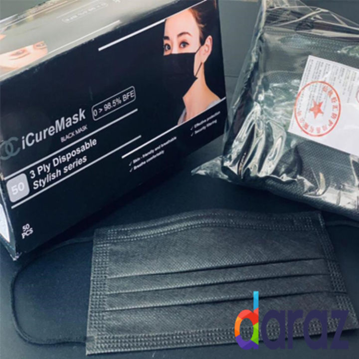 3PLY SURGICAL BLACK MASK - 50PCS/100PCS BOX Layer Disposable Face Mask Dust Filter Safety Protection Cover NMRA Approved