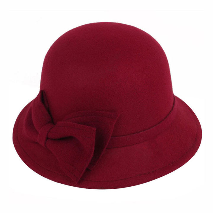 chunren%20Women's%20Jazz%20Cap%20Retro%20Winter%20Fedoras%20Bucket%20Hat%20Felt%20Hat%20Bowknot%20Trilby%20-%20Image%202