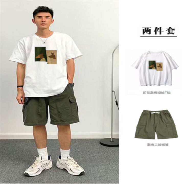 Summer%20Trendy%20Men%20ins%20Online%20Red%20High-Looking%20Hong%20Kong%20Style%20Two-Piece%20Suit%20with%20Half%20Sleeves%20T%20T-shirt%20Leisure%20Cargo%20Shorts%20-%20Image%209