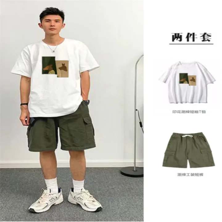 Summer%20Trendy%20Men%20ins%20Online%20Red%20High-Looking%20Hong%20Kong%20Style%20Two-Piece%20Suit%20with%20Half%20Sleeves%20T%20T-shirt%20Leisure%20Cargo%20Shorts%20-%20Image%209
