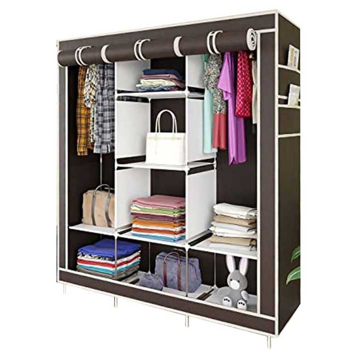 3 Door Storage Wardrobe Foldable And Movable Cloth/Fabric Wardrobe With Zip Up Collapsible Cupboard Model 88130