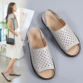 【ZIME】 Women Sandals Plus Size 45 Leather Korean Style White Shoes Slip on Casual Shoes Ladies Flat Sandals for Women Beach Slippers Women Shoes. 