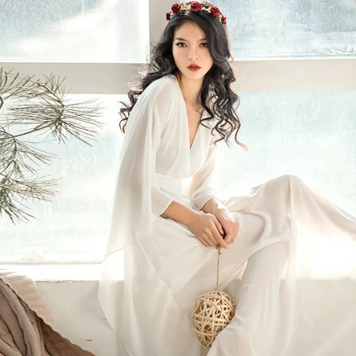 Chiffon%20Dress%202023%20Spring%20and%20Summer%20Half%20Sleeve%20Retro%20High%20Waist%20Pure%20Color%20Slim%20Fit%20Slimming%20V%20Lingxian%20Elegant%20Female%20Dress%20-%20Image%202