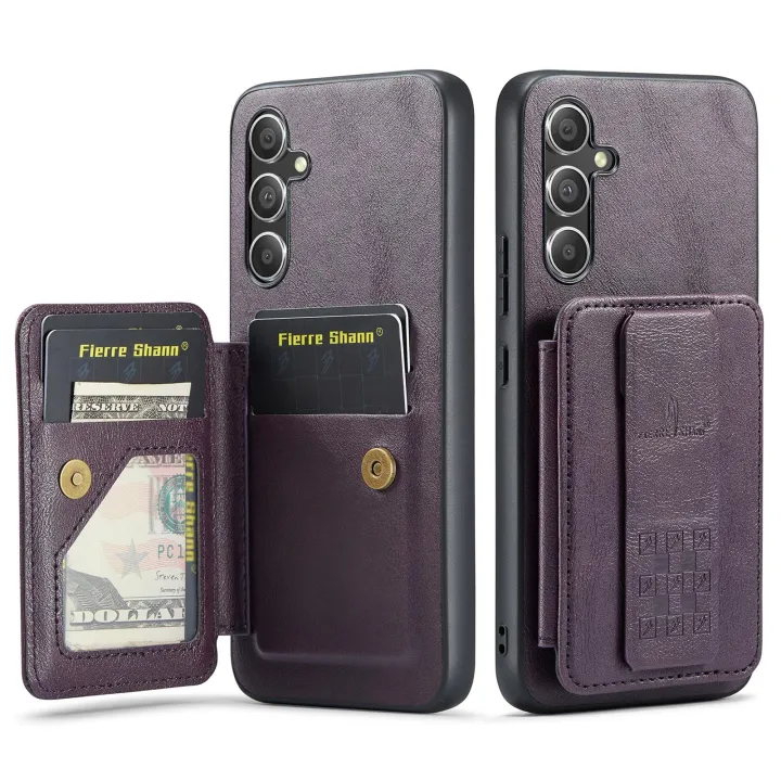 (New product) Fierre Shann FS-024 Oil Wax Cow Leather Card Holder Back Phone Case For Samsung Galaxy S25 5G/Samsung Galaxy S25 Ultra 5G/Samsung Galaxy S25+ 5G
