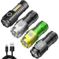 Mini LED Flashlight 3LED Ultra Strong Light Flash Light Portable USB Rechargeable Built-in Battery with Pen Clip and Tail Magnet. 