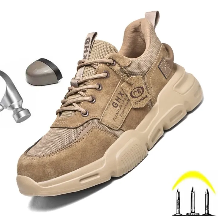 【ThinkWay】Work Safety Shoes Steel Toe Anti-puncture Indestructible Men Boots Kevlar Insole Suede Leather Upper Comfotable Sneakers