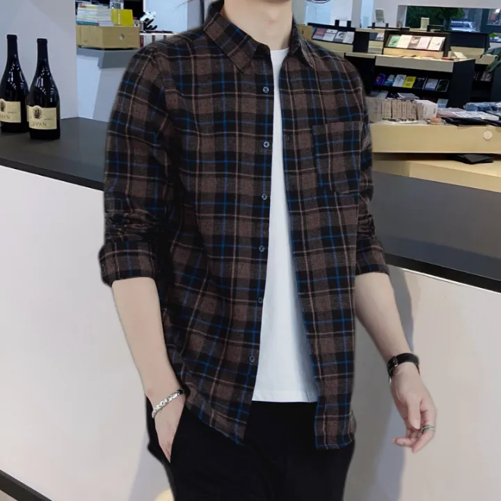 Spring%20and%20Autumn%20New%20Korean%20Style%20Plaid%20Shirt%20Men's%20Youth%20Long-Sleeved%20Shirt%20Large%20Size%20All-Matching%20Men's%20Clothing%20Leisure%20Shirt%20Fashion%20-%20Image%202