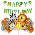 Jungle Animal Party Decoration Set, 18 Pieces, Balloons & Banner. 