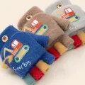 Cartoon Excavator Winter Gloves for Boy Kindergarten Kids Warm Half Fingers Flip Knit Mittens Outdoor Windproof Children Gloves. 