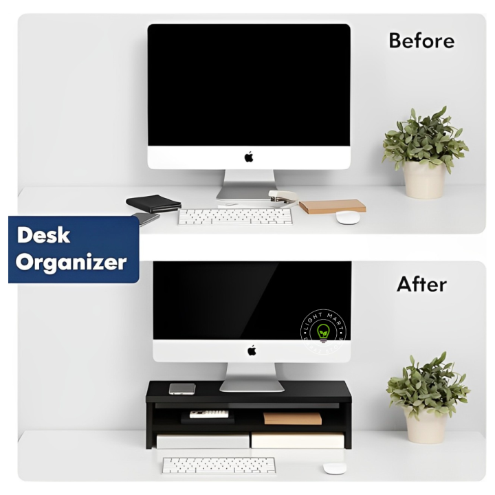 Light Mart Wooden Monitor Stand with Storage Organizer For Desk, Tables ...