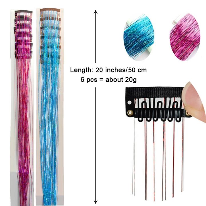 %E3%80%90HUT%E3%80%91%20Hair%20Tinsel%20Pack%20Of%206Pcs%20Clip%20In%20Hair%20Tinsel%2020Inch%20Colorful%20Glitter%20Tinsel%20Hair%20Extensions%20Festival%20Gift%20Tinsel%20Fairy%20-%20Image%202
