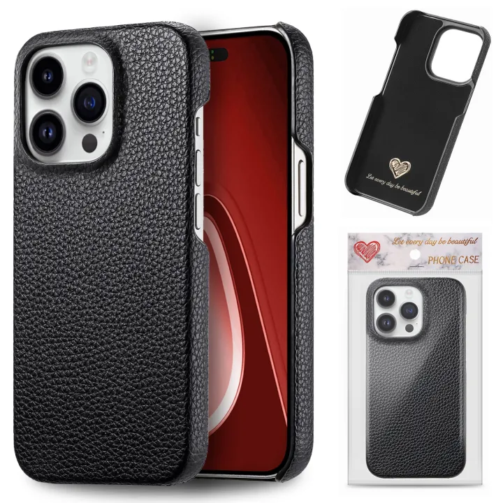 Litchi Oil Edge Leather Back Phone Case For iPhone 15 Pro Max/iPhone 15 Pro/iPhone 15/iPhone 15 Plus