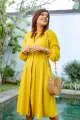 Kate Pleated Midi Dress- Yellow. 