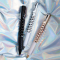 Geometric Metal Crinkle Pen Fidget, Stress Relief Metal Shape Shifting Switchpen, 0.5mm Retractable Gel Pen, Silver. 