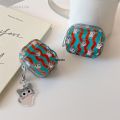 Anrushide Japanese and Korean vertical stripe full screen kitten suitable for Fashion Airpods4/3 headphone protective case for pro2 2nd and 3rd ge. 