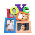 Wooden Hollow Love Photo Frame for 3 Pictures DIY Home Decor with String - Burlywood. 