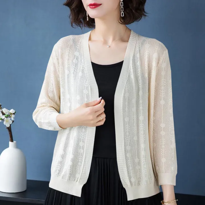 New%20Summer%20Ice%20Silk%20Sweater%20Women's%20Cardigan%20Outer%20Wear%202024%20Loose%20Shawl%20Coat%20Thin%20Office%20Cardigan%20Sun%20Protection%20Clothing%20-%20Image%202