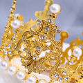 Mini Crown Cake Topper Crystal Pearl Tiara Children Hair Ornaments Kids Birthday Party Cakes Dessert Accessories Elegant Wedding Supplies 1Pcs. 