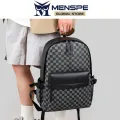 MENSPE Fashion Men’s Backpack Laptop Backpack Soft PU Backpack Business Travel Bag Waterproof Backpack Grid Pattern Design College Commuting Backpack Leisure School Bag For Travel Study Business. 