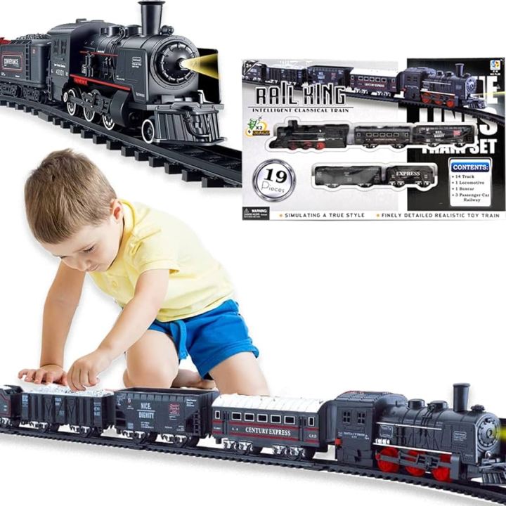 Rail King Intelligent Classical Train -13 Pcs- Classical Choo Choo Train with Light & Sound High-Speed Battery Operated Train Toy Set Game with Tracks and Signals for Kids