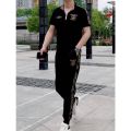 European Goods Summer New Men's Stand-up Collar All-Match Trousers Leisure Sports Two-Piece Set Fashion and Handsome Suit. 