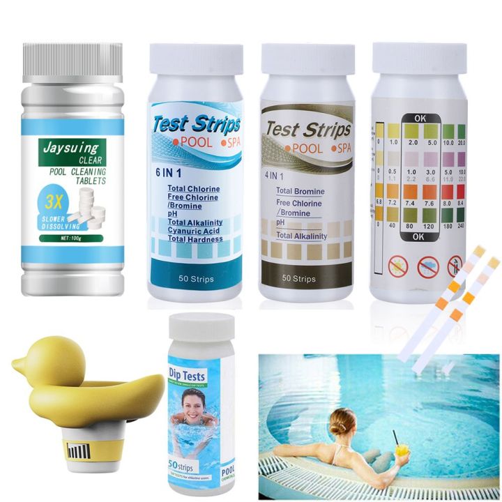 Water Test Alkalinity Pool Accessories Swimming Floater Tablet Dispenser Pool Cleaning Tools SPA Test Strips Pool Cleaning Tablet PH Test Paper Chlorine Dip Test Strips