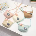 Kids Girls Large Wide Flower Straw Woven Sun Protection Beach Hat Colorful Sunscreen Ball Summer Floppy Bucket Cap Portable Handbag. 