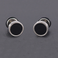 2Pcs Punk Fashion Stainless Steel Stud Earrings for Men Personality Barbell Round Black Oil Drop Men's Earing Jewelry. 