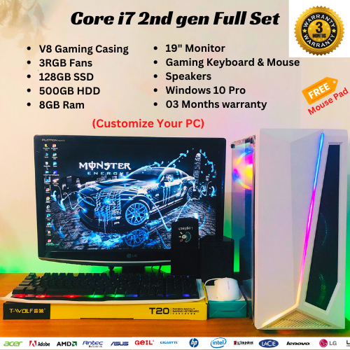 Core I7 2nd Gen 8GB Ram 128GB SSD 500GB HDD 450W PSU RGB Gaming Desktop PC Computer Full Set