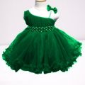 Kids Party Frock Green Colour With Buckram Lining. 