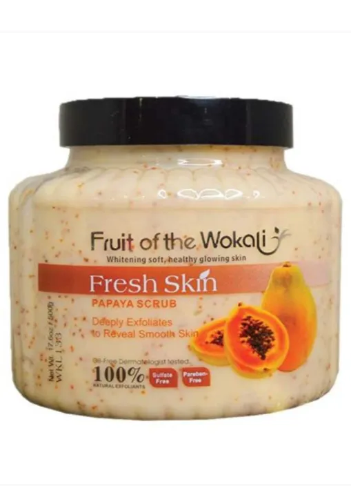 Wokali Pure Natural Fruits Extract Wokali 500ML PAPAYA Body Scrub of Deep Cleaning, Moisturizing, Softening & WHITENING Functions