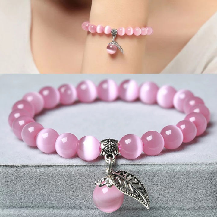 Fashion Natural Color Agate Cat's Eye Stone Bracelet For Women Crystal Beaded MJK