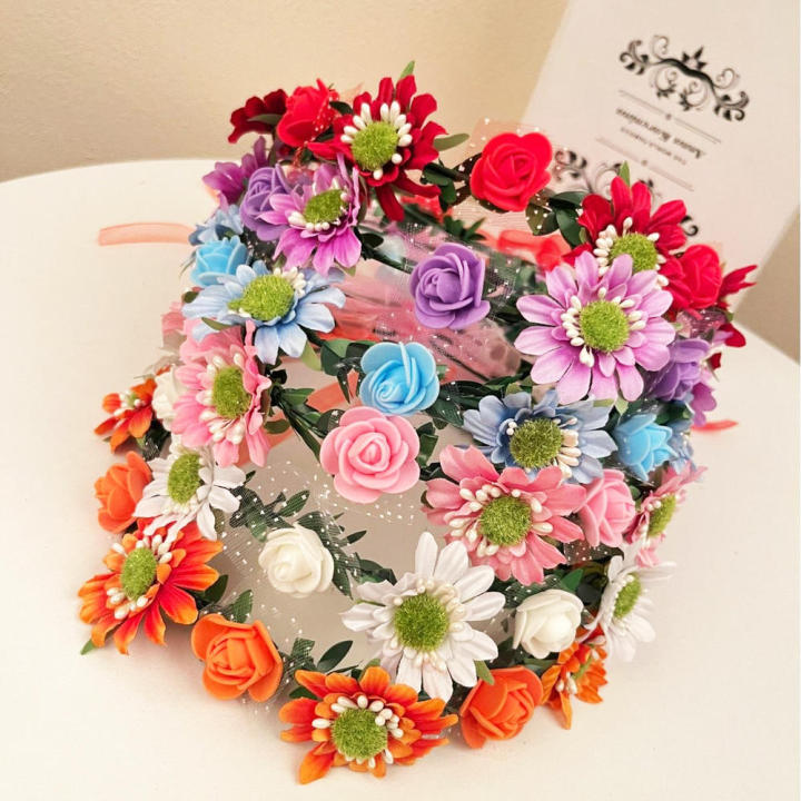 Fabric Flower Crown Natural Curled Edge Of The Petals 7 Colors Boho Flower Wreath Hairband Adjustable Wreath for Beach Wedding Destination Wedding Photo Shoot Outdoor Events Vacation Souvenirs