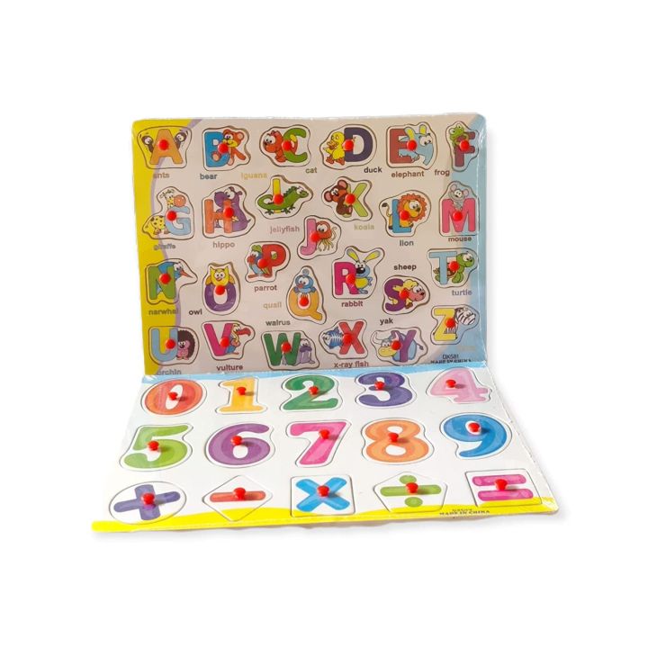PLUSPOINT Wooden Educational Puzzles ABC + 123, Wooden Alphabet Number Shape Puzzles Toddler Learning