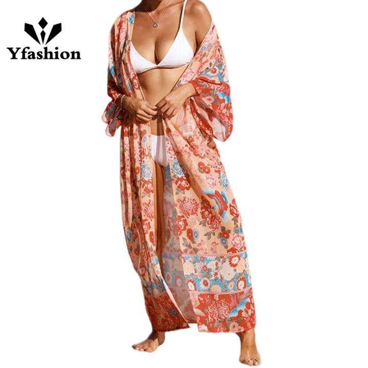 Yfashion 100% Polyester Beach Cover Up Sexy Cardigan Loose Vacation Dress Seaside Bikini Cover Up