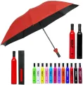 Double Layer Folding Portable Wine Bottle Umbrella with Bottle Cover for UV Protection & Rain. 