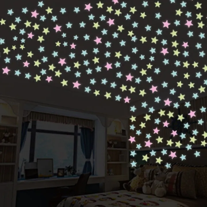 100pcs%203D%20Stars%20Glow%20In%20Dark%20Luminous%20Fluorescent%20Plastic%20Wall%20Sticker%20-%20Image%203