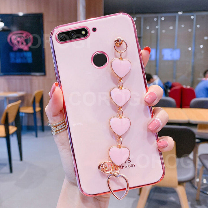 LECOMES%20for%20Huawei%20Honor%207C%20Back%20Cover%20with%20Love%20Heart%20Bracelet%20Chain%20Luxury%206D%20Plating%20Shiny%20Soft%20Silicone%20Mobile%20Phone%20Case%20Pouch%20Girls%20-%20Image%204