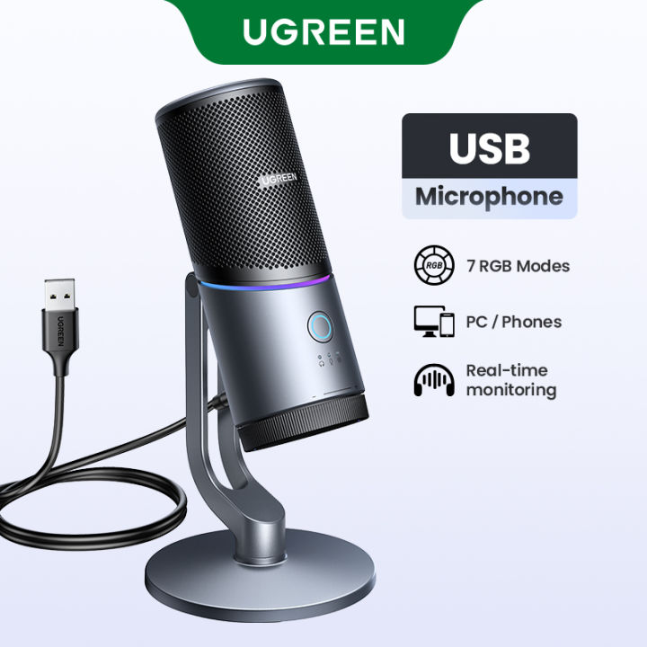 UGREEN USB Microphone with RGB Modes Professional Condenser Mic for PC Mac Gaming Karaoke Recording Streaming Podcasting