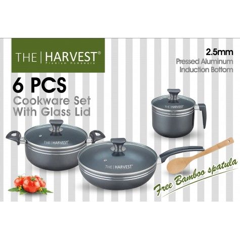 6pcs Cookware set Harvest brand / The Harvest 6Pcs Cookware Set with glass Lid / 10Pcs Ceramic Cookware Set / 6pcs Harvest Ceramic Non-stick Cookware set / 6pcs Harvest Ceramic Non-stick Cookware set with induction bottom