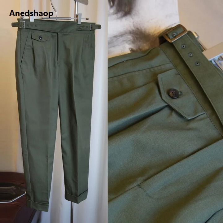 Anedshaop Vintage Gurkha Pants Men British Style High Waist Casual ...